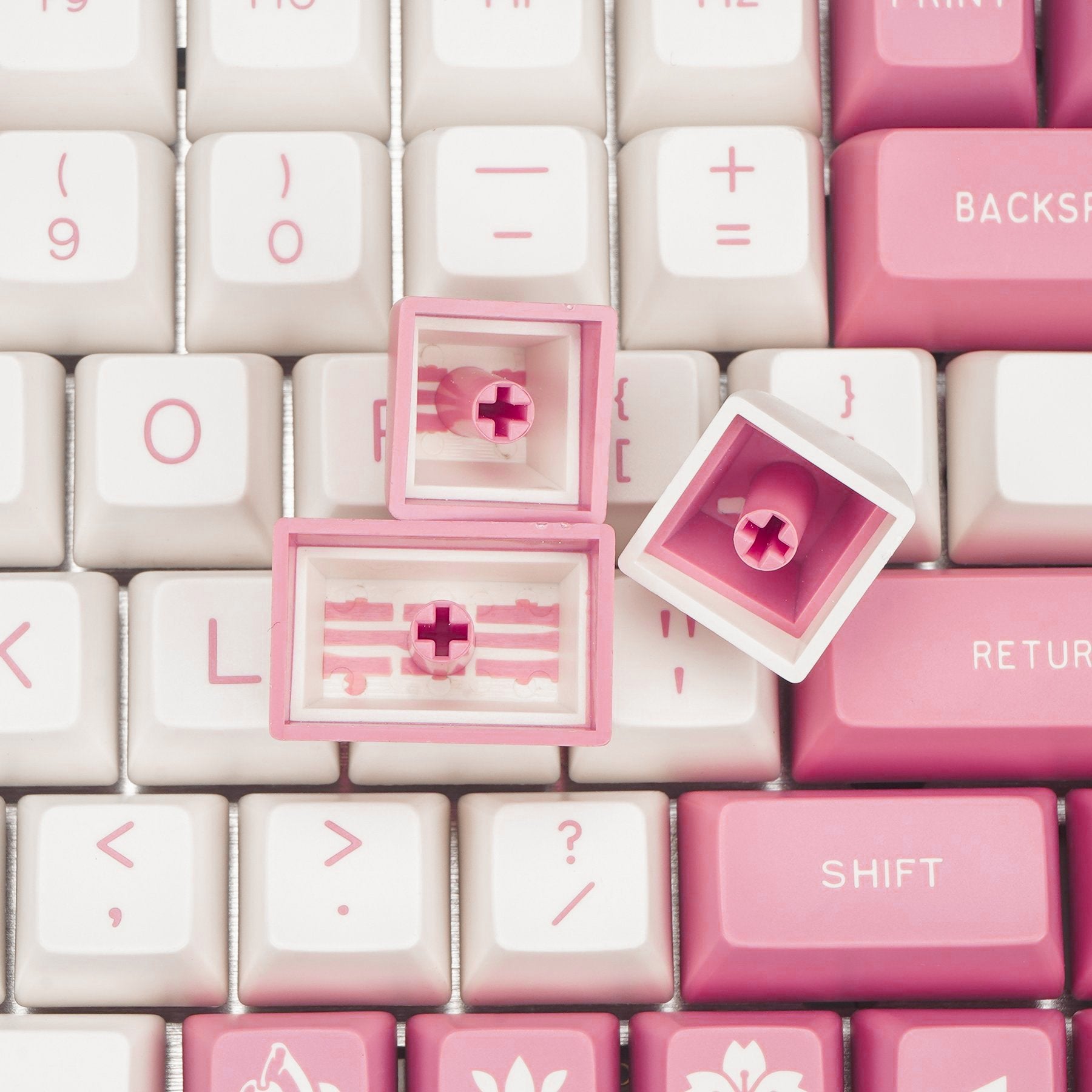 MAXKEY Pink White SA Profile Doubleshot ABS Keycaps Set